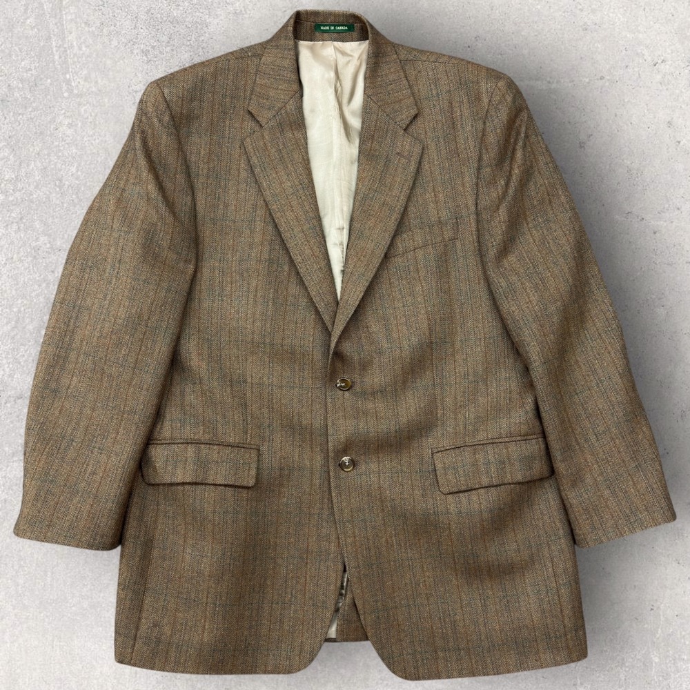 Vtg Lauren Ralph Lauren Wool Blazer Mens 44L Brown Herringbone Sport Coat Canada